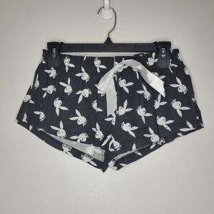 Playboy black and white bunny head all over print mini pull on short shorts M